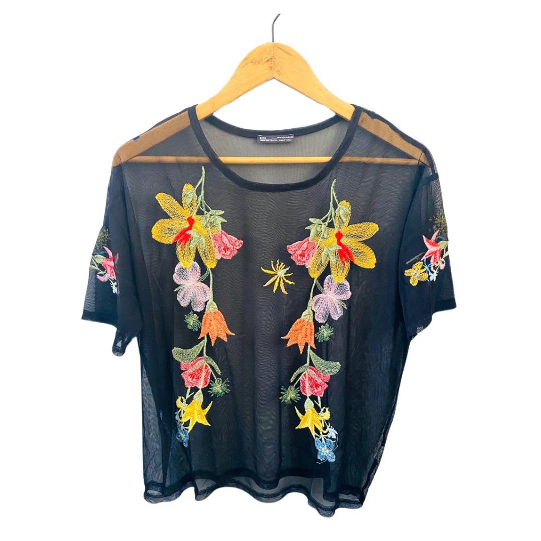 ZARA|Black Floral Blouse for Women|