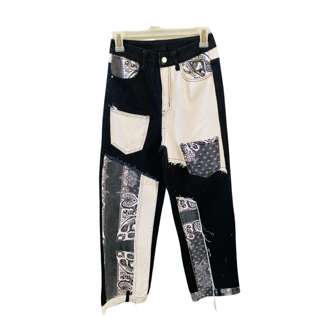SHEIN | Handmade Patch work | Black & White denim jeans for Women |