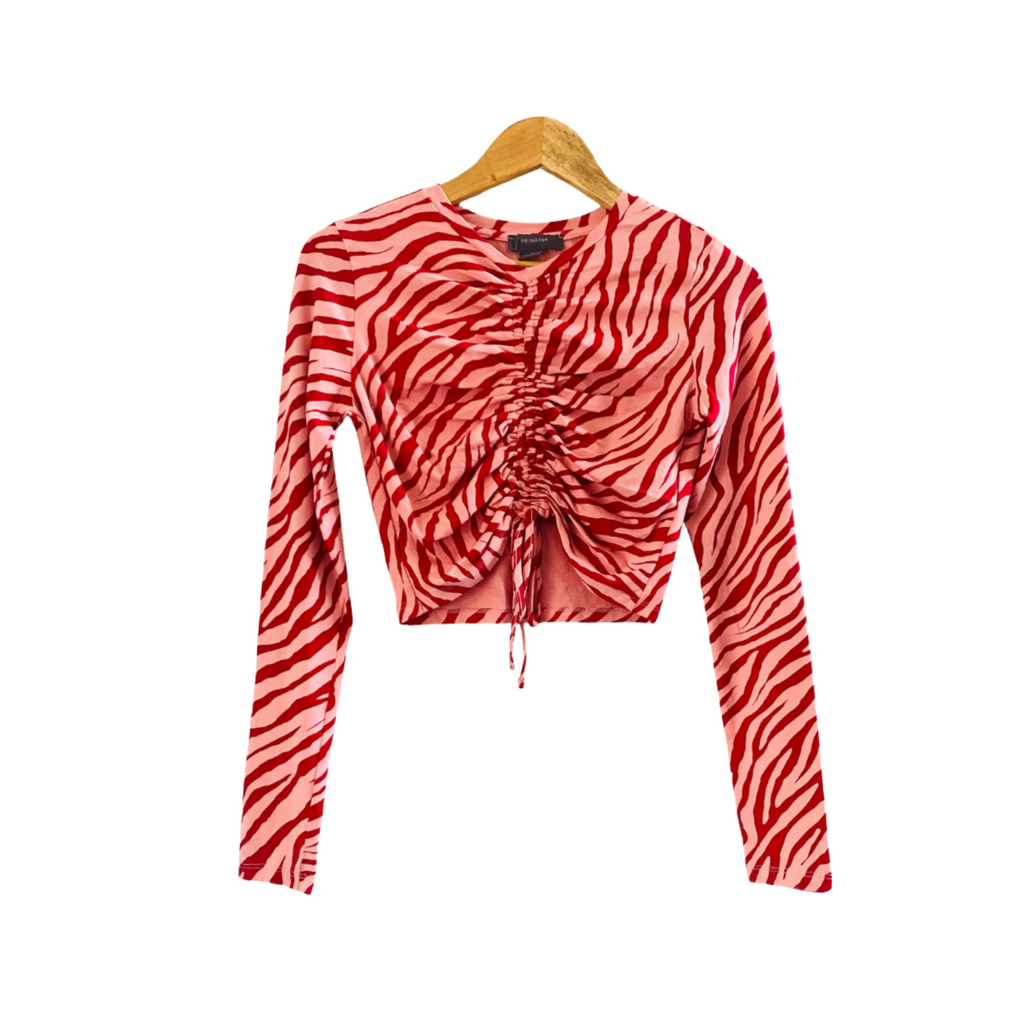Red Zebra Crew Neck Long Sleeves Tops for Women