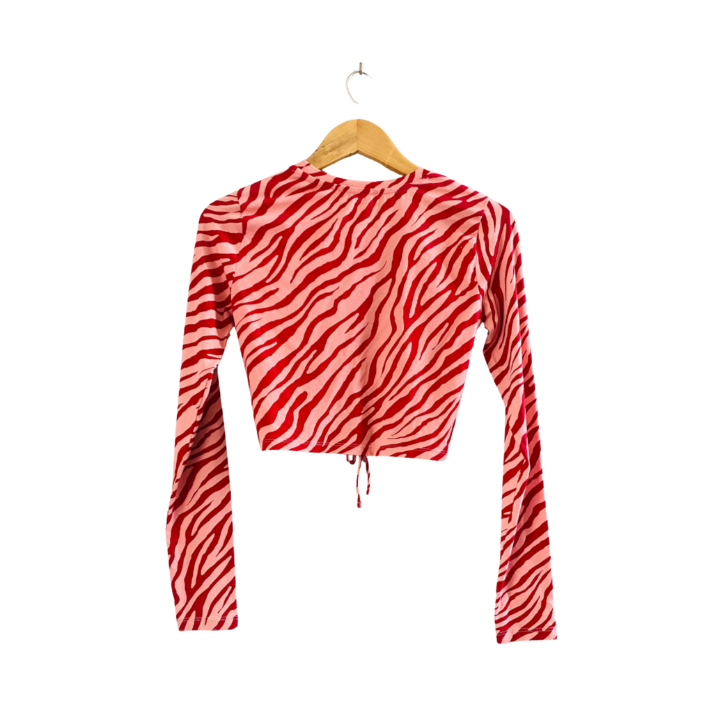 Red Zebra Crew Neck Long Sleeves Tops for Women