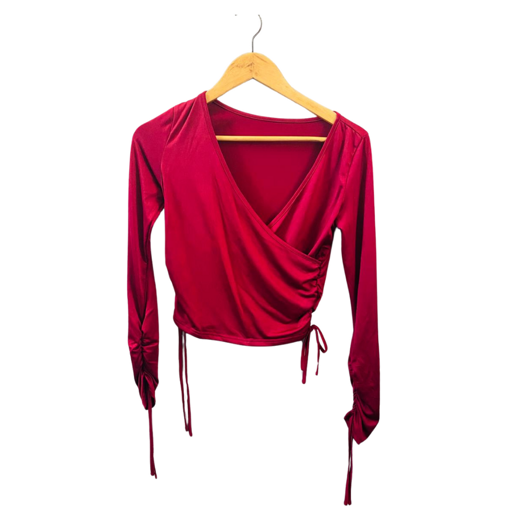 Maroon Coquette Front Ribbon Top for Women