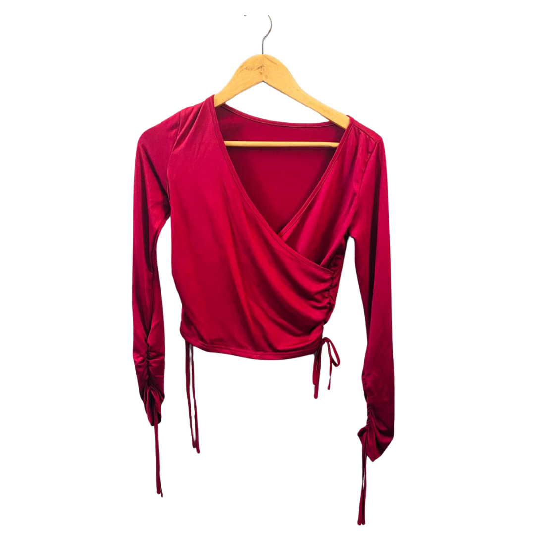 Maroon Coquette Front Ribbon Top for Women