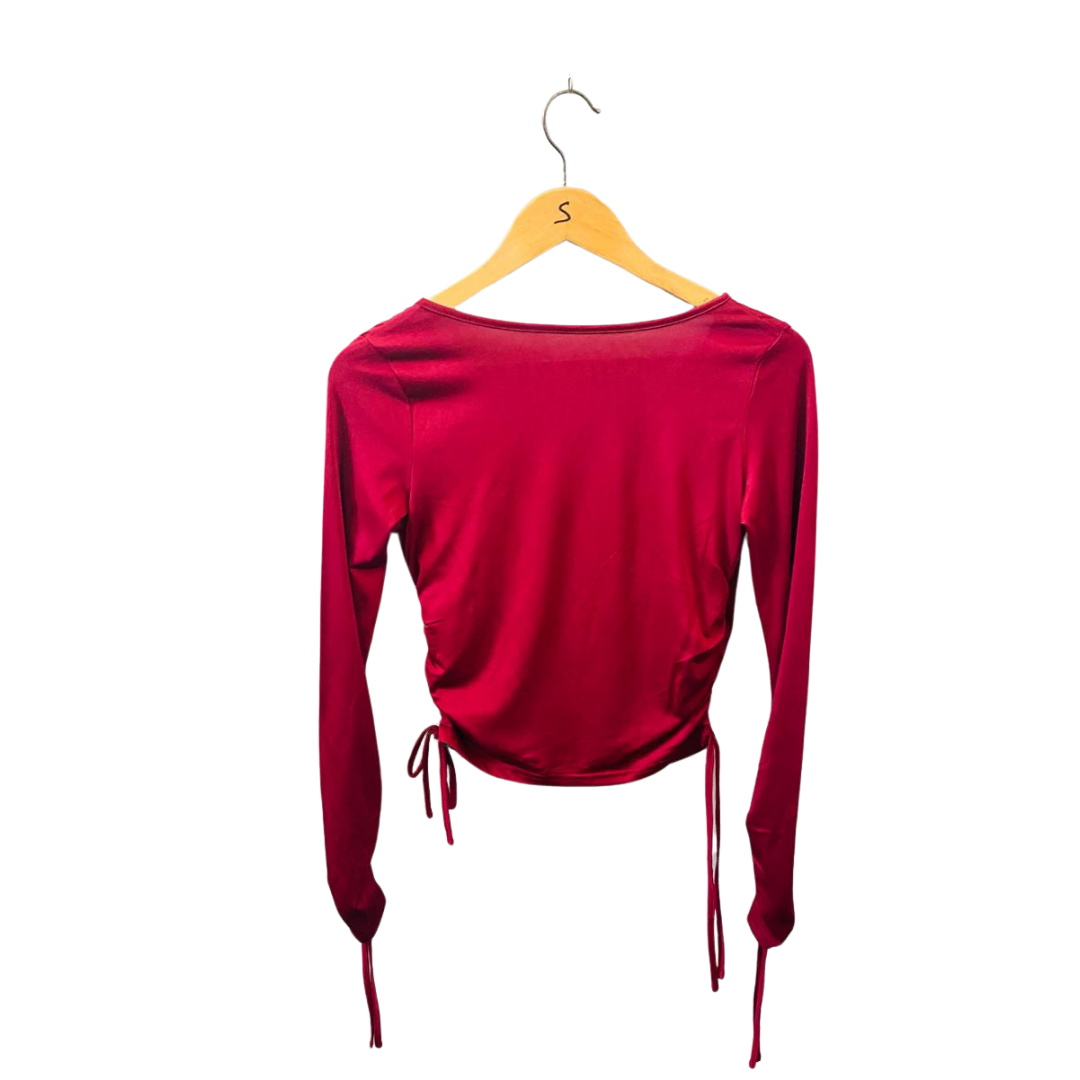 Maroon Coquette Front Ribbon Top for Women