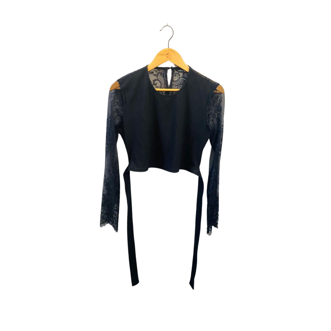 SHEIN |Long Sleeves Black Crop Top|