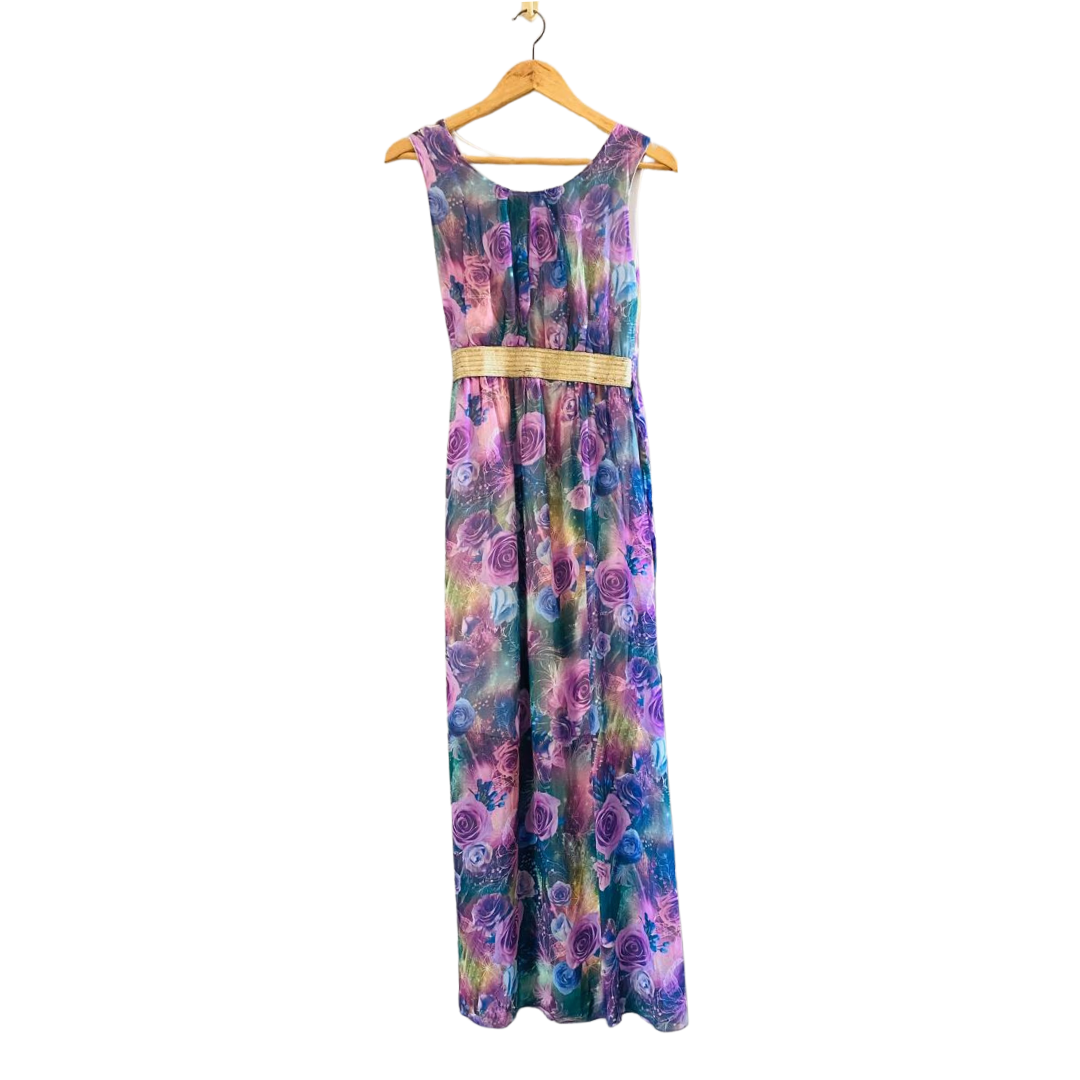 Glitter Beaded Purple Floral |Long Prompt Dress For Women|