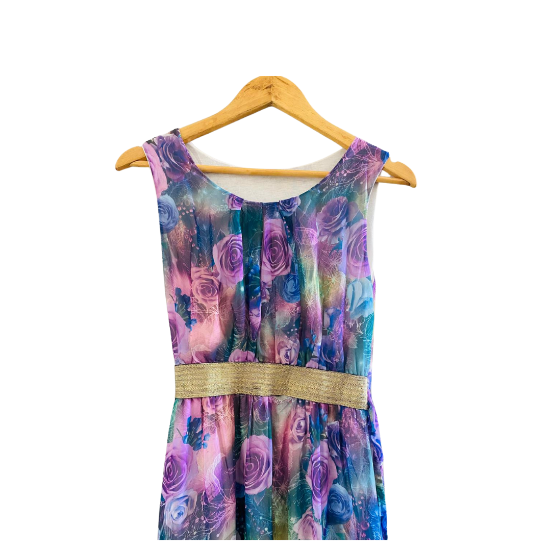 Glitter Beaded Purple Floral |Long Prompt Dress For Women|