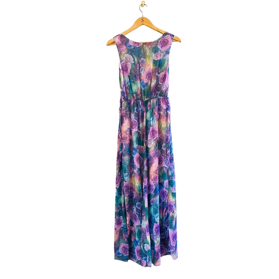Glitter Beaded Purple Floral |Long Prompt Dress For Women|