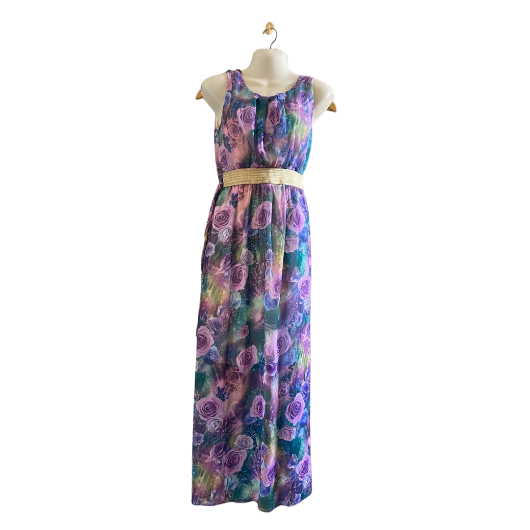 Glitter Beaded Purple Floral |Long Prompt Dress For Women|
