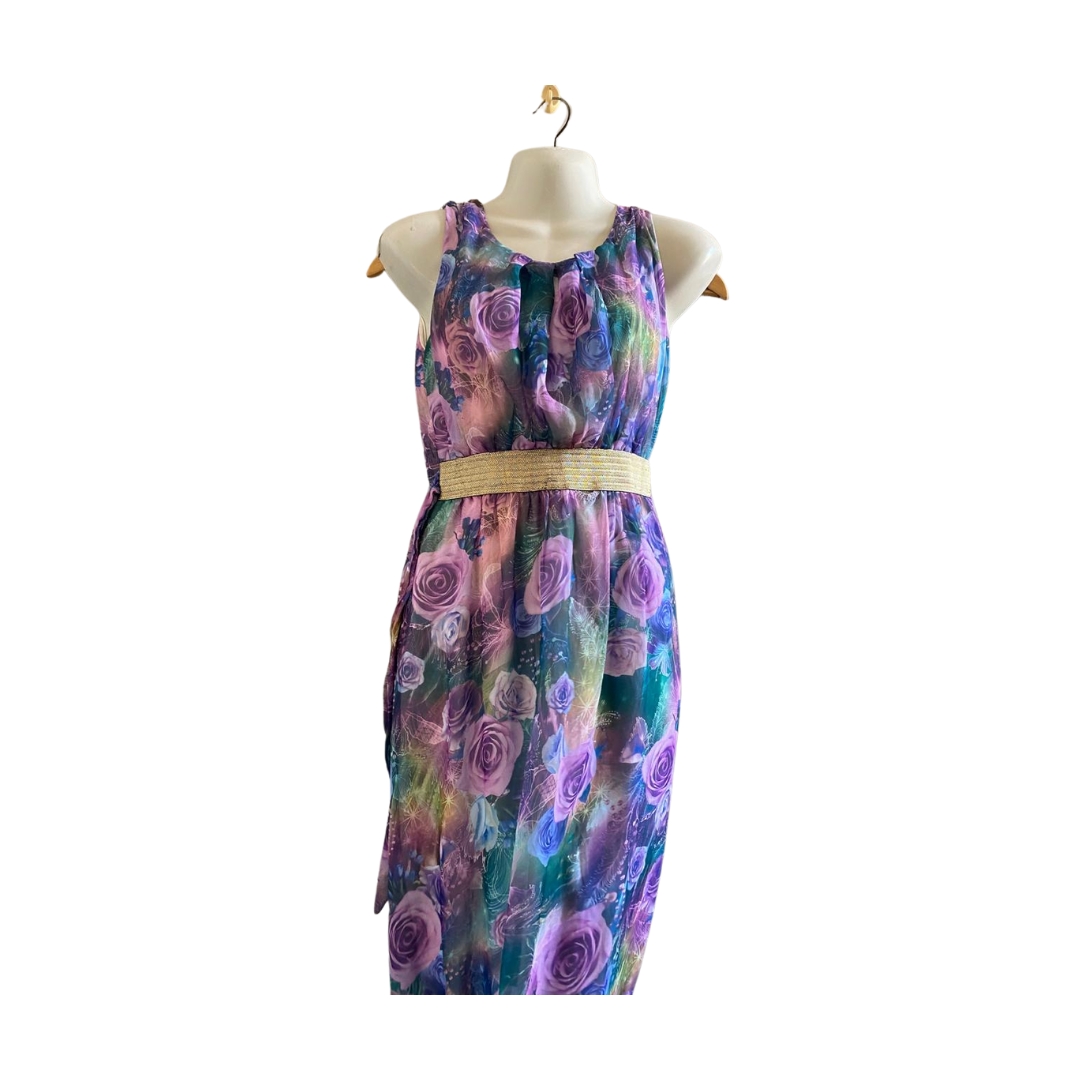 Glitter Beaded Purple Floral |Long Prompt Dress For Women|
