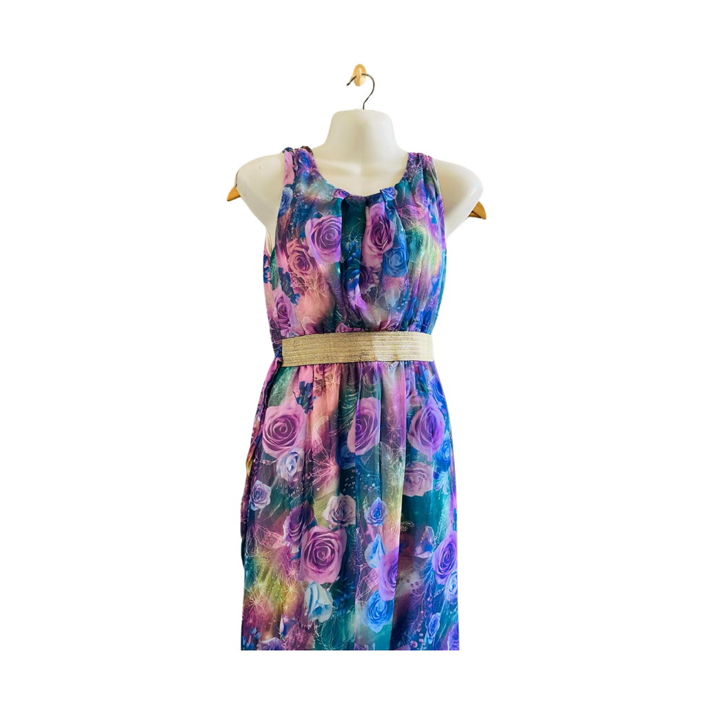 Glitter Beaded Purple Floral |Long Prompt Dress For Women|