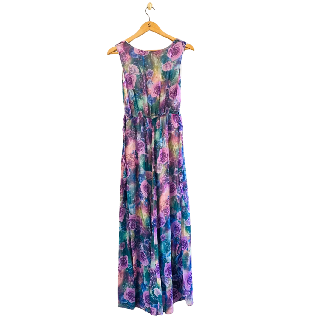 Glitter Beaded Purple Floral |Long Prompt Dress For Women|