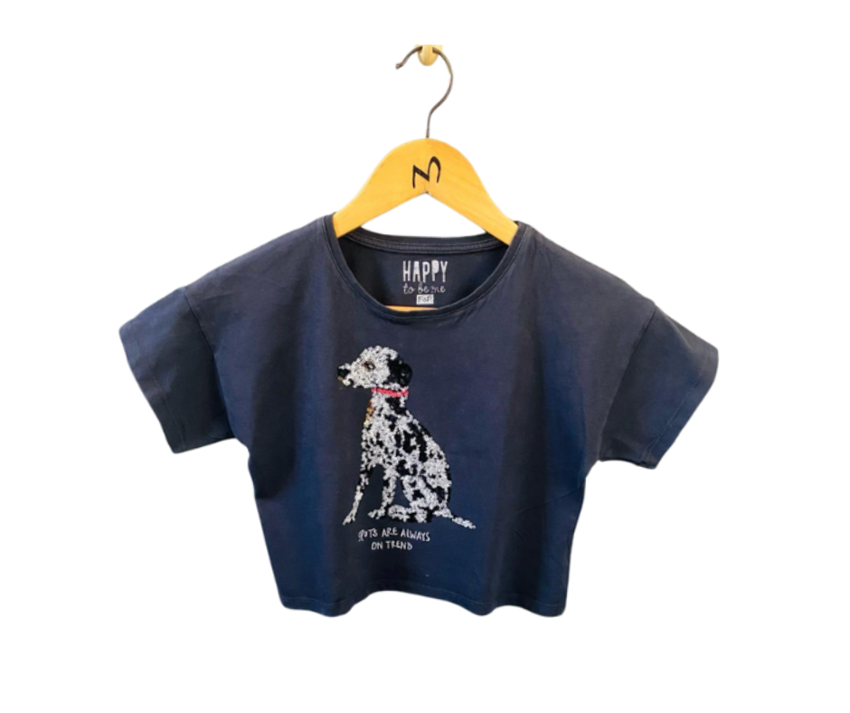 HAPPY | Dalmatian| | Round neck black T-shirt | TO-BL-071 |