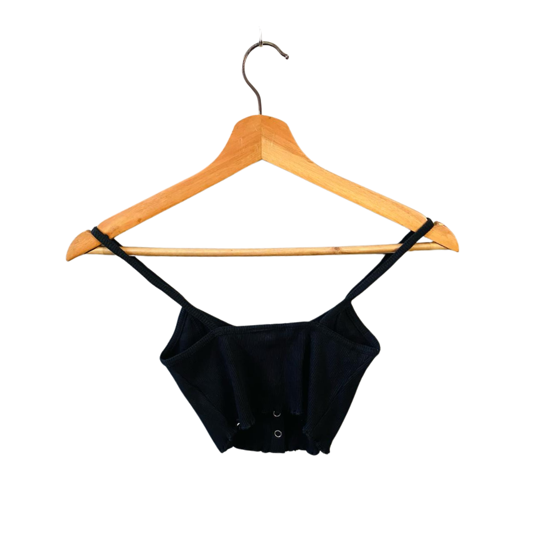 BERSHKA | Black Vintage Sleeveless crop top with button | TO-BL-053 |