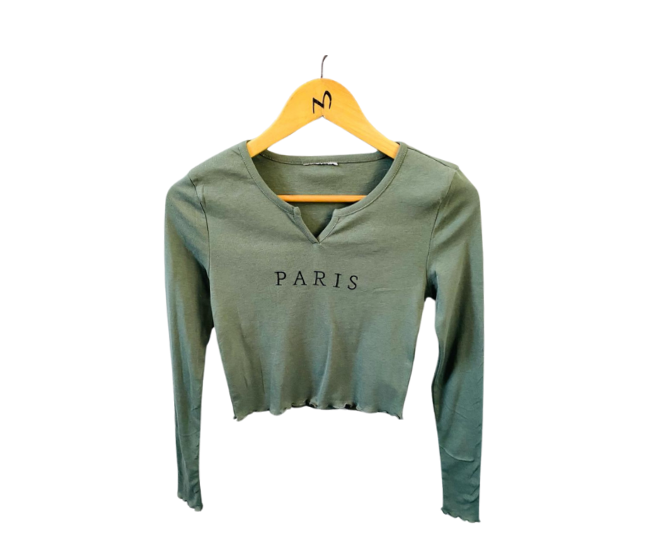 NEW LOOK | Green Polyester T-shirt with Scoop Neck-Paris | TO-GR-074 |