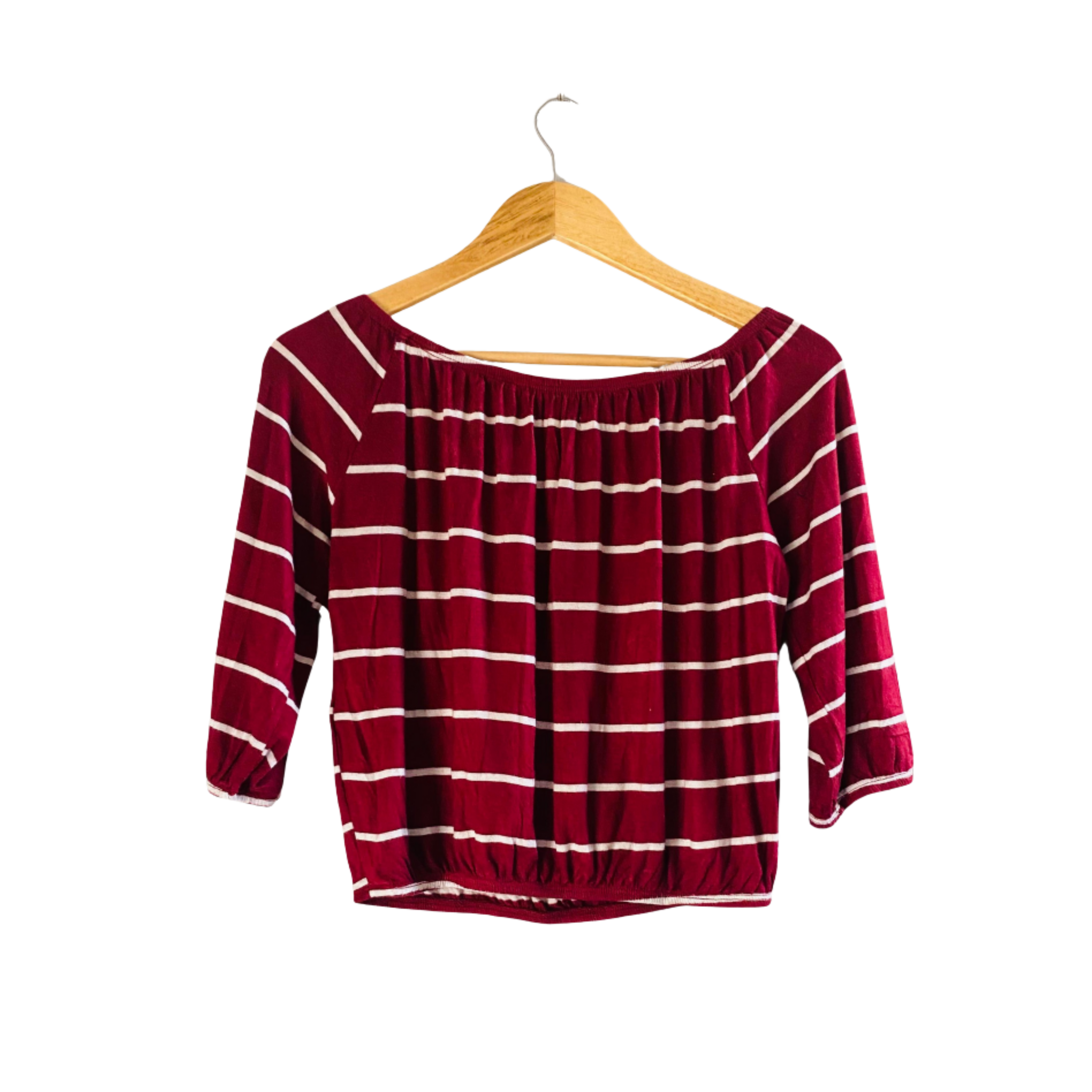 HOLLISTER | Maroon and white striped off-shoulder top | TO-MW-066 |