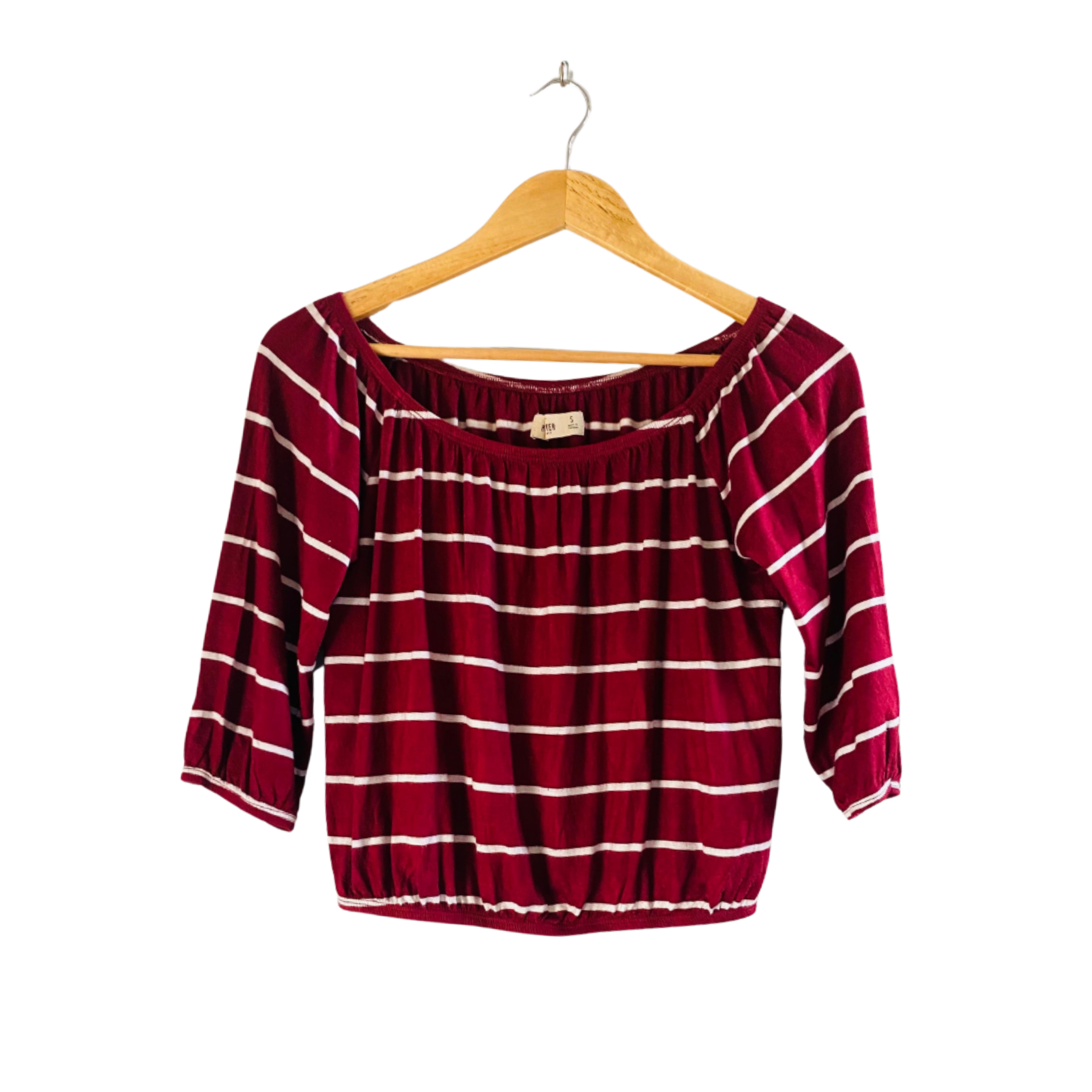 HOLLISTER | Maroon and white striped off-shoulder top | TO-MW-066 |