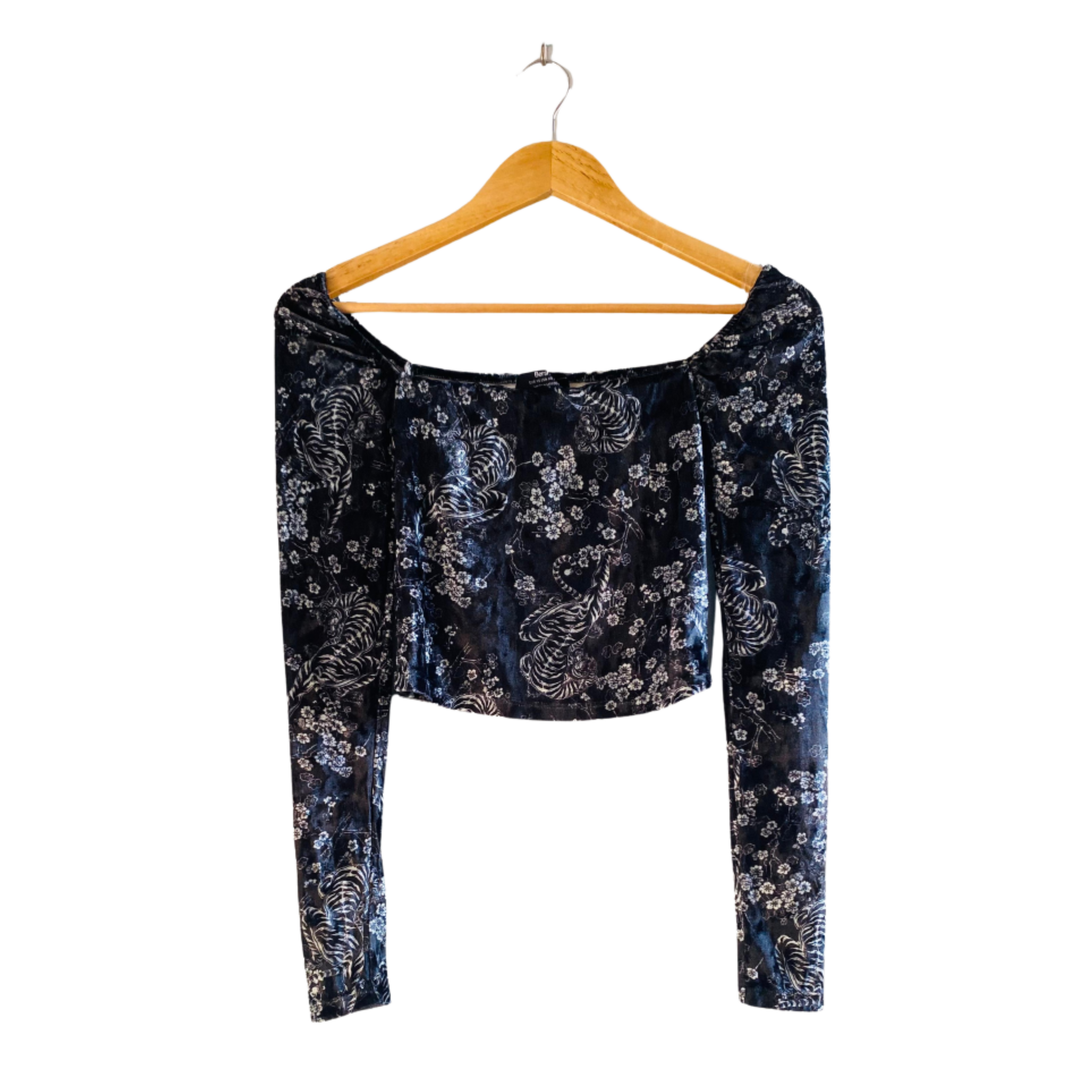 BERSHKA Velvet MilkMaid Long Sleeve | Top for Women |