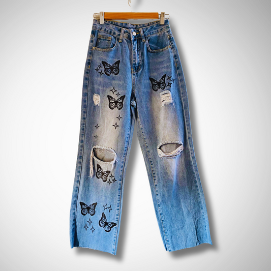 SHEIN | Women's Icon Butterfly Printed | Flare Jeans | DJ-BG-LB-006 |