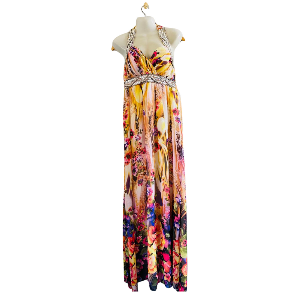 Fancy Floral Beaded Long Prompt Dress for Women