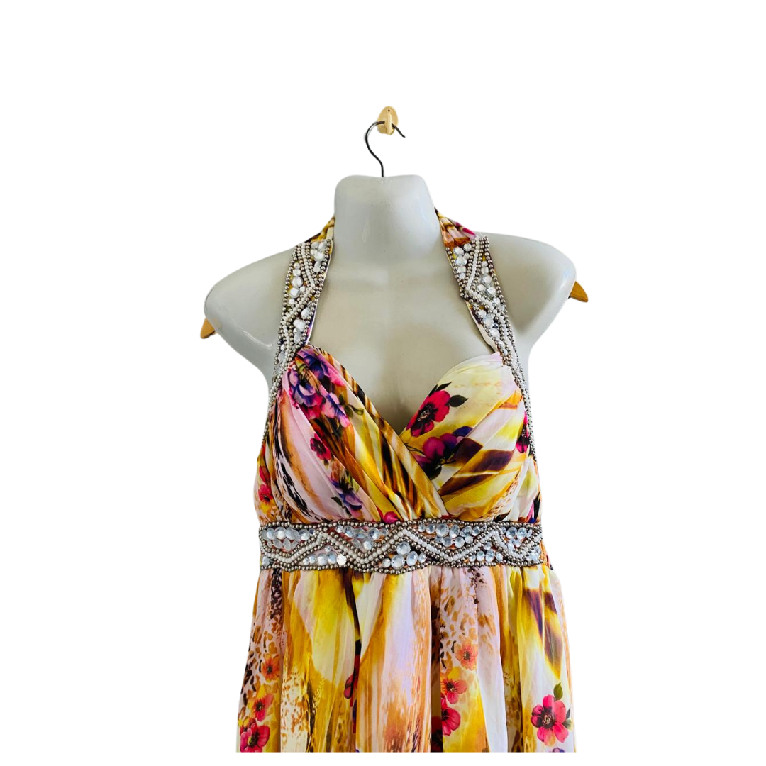Fancy Floral Beaded Long Prompt Dress for Women