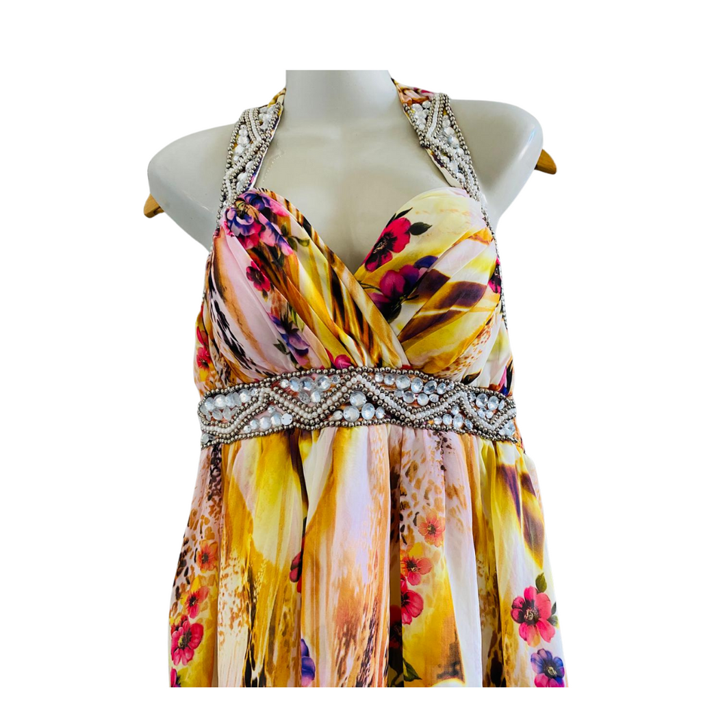 Fancy Floral Beaded Long Prompt Dress for Women