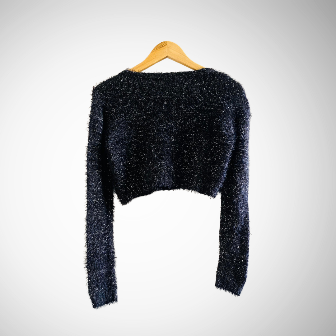 Metallic Black Button Fur | Top for Women |