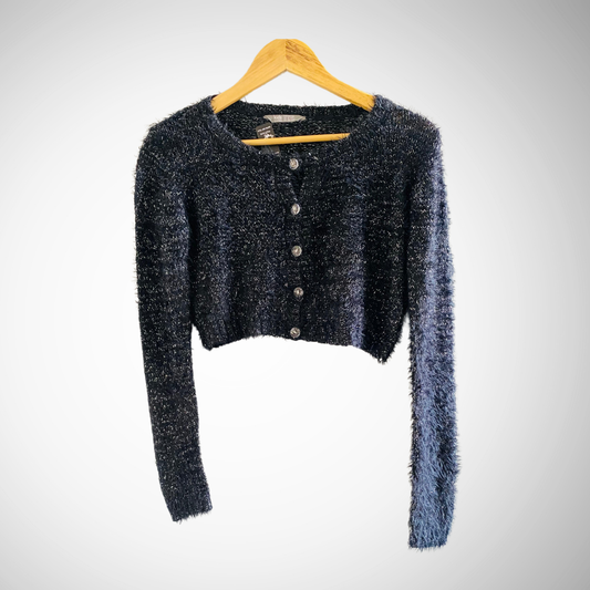 Metallic Black Button Fur | Top for Women |