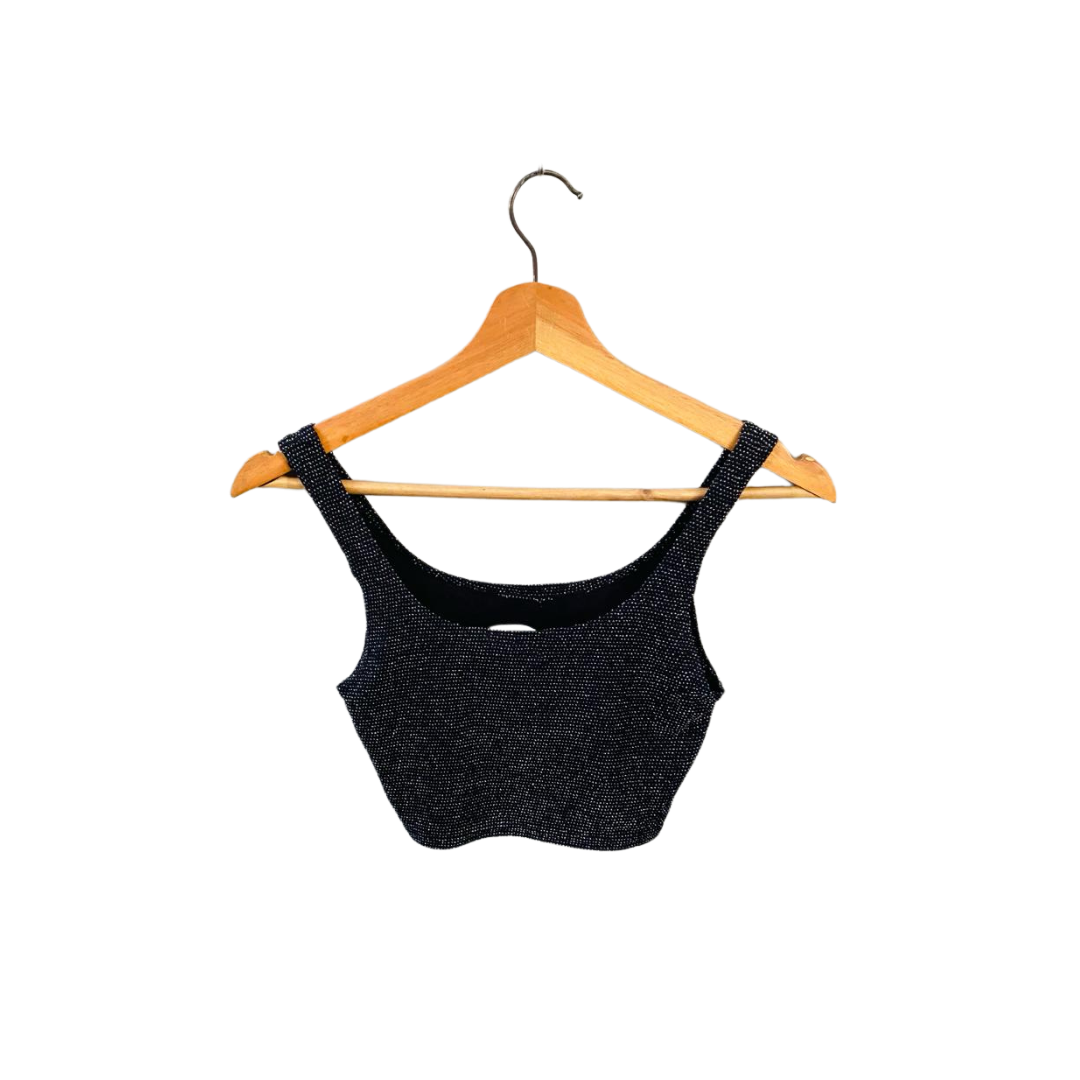 Pretty Little Thing | Charcoal dotted cut out sleeveless top | TO-CH-041 |