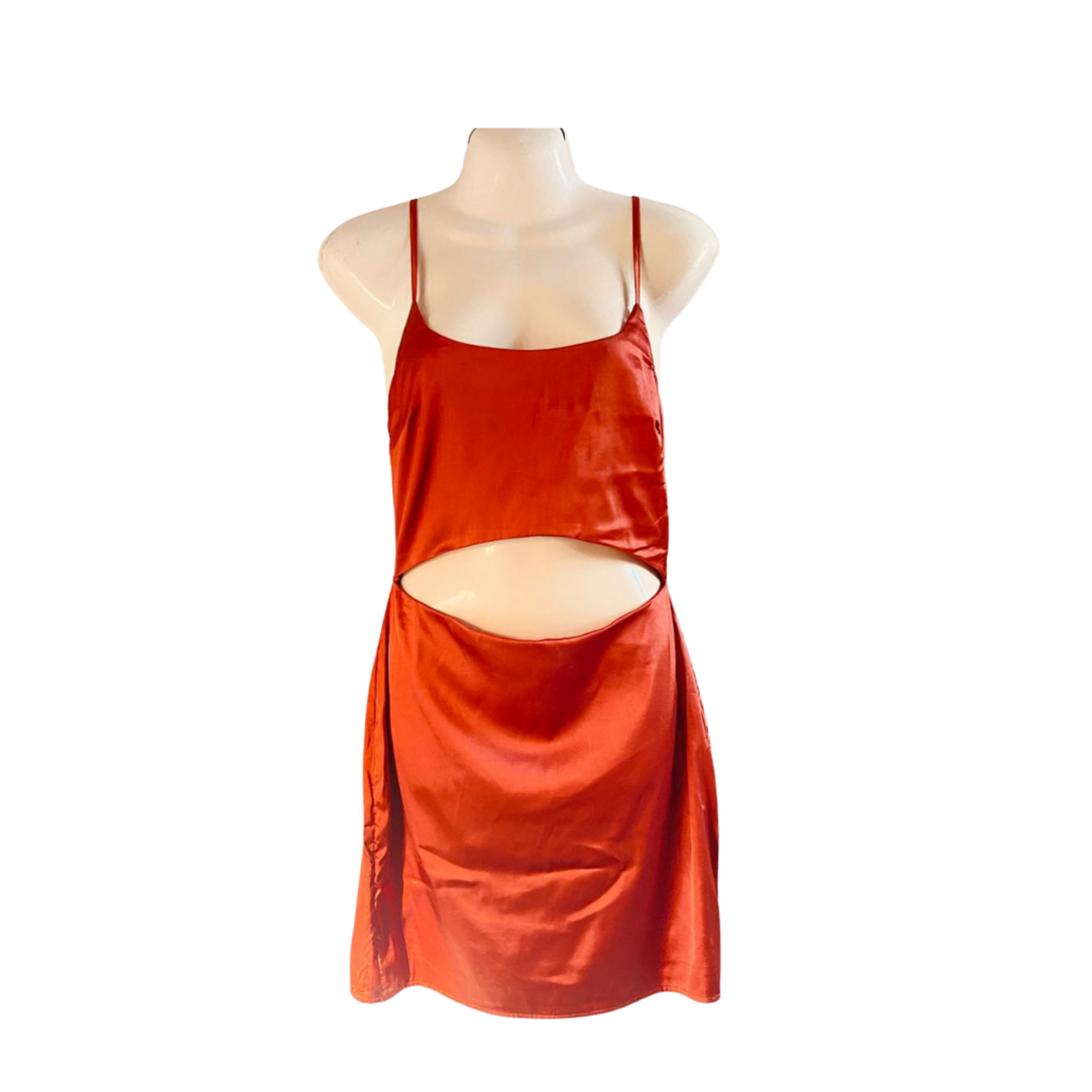 Rust-Rib Strabby Waist Cut-Out Dress