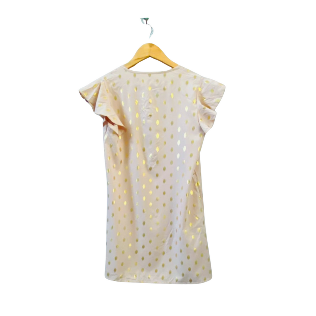 Gold-Dot Print Ruffle Trim Dress
