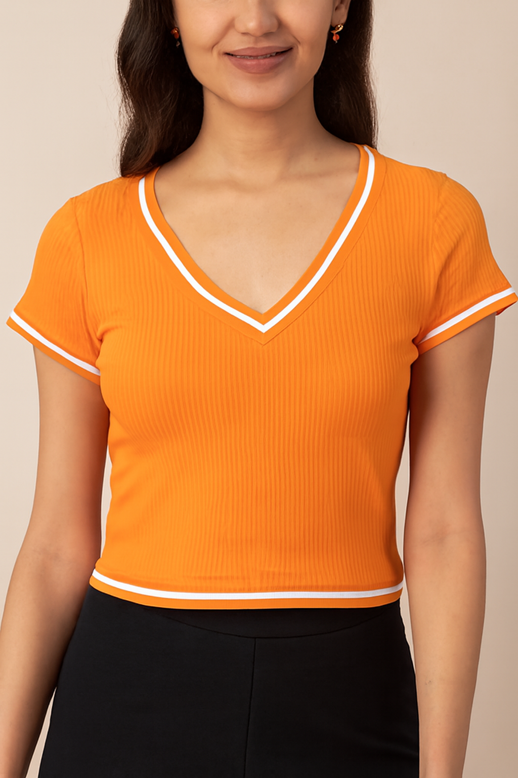 Women Orange Cropped T-Shirt