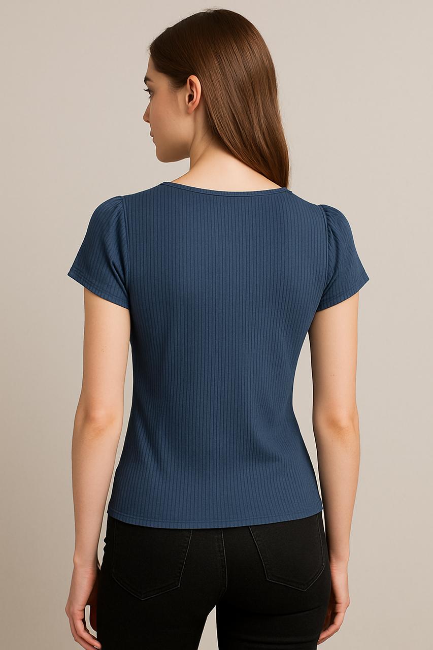 Navy-Blue Front Rib Knitted